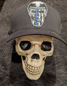 L.E. SKULL WITH THIN BLUE LINE FLEXFIT HAT - NO LAWS MOTORCYCLES